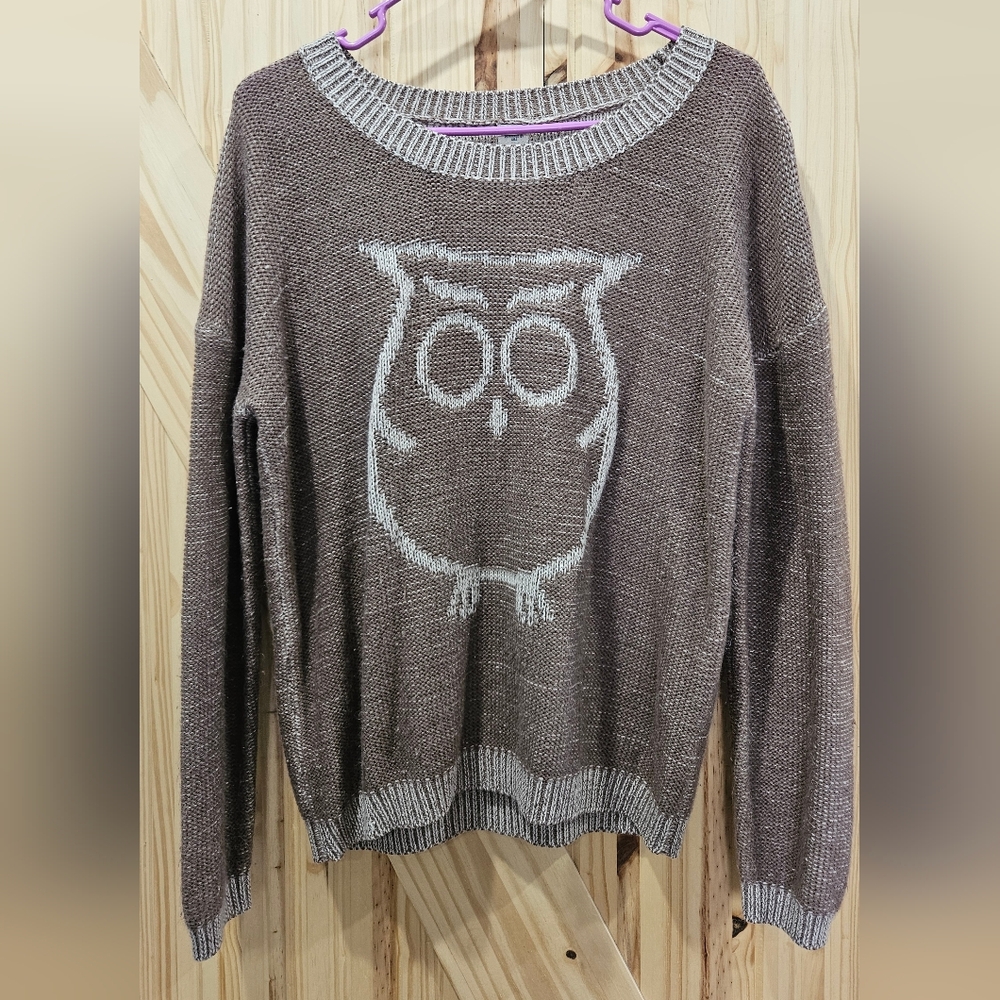 Cozy Brown Owl Crewneck Sweater - Casual Knit Pullover